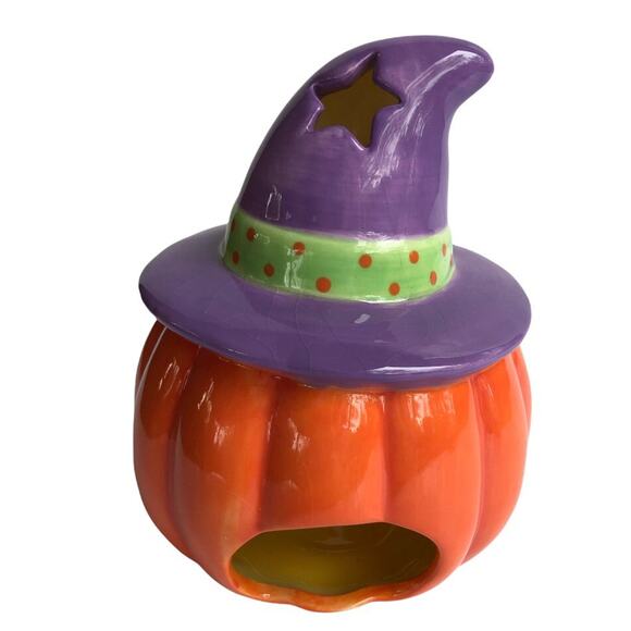 Retired Hallmark Halloween Jack-o'-lantern Witch Hat Candle Votive Holder - Picture 3 of 7